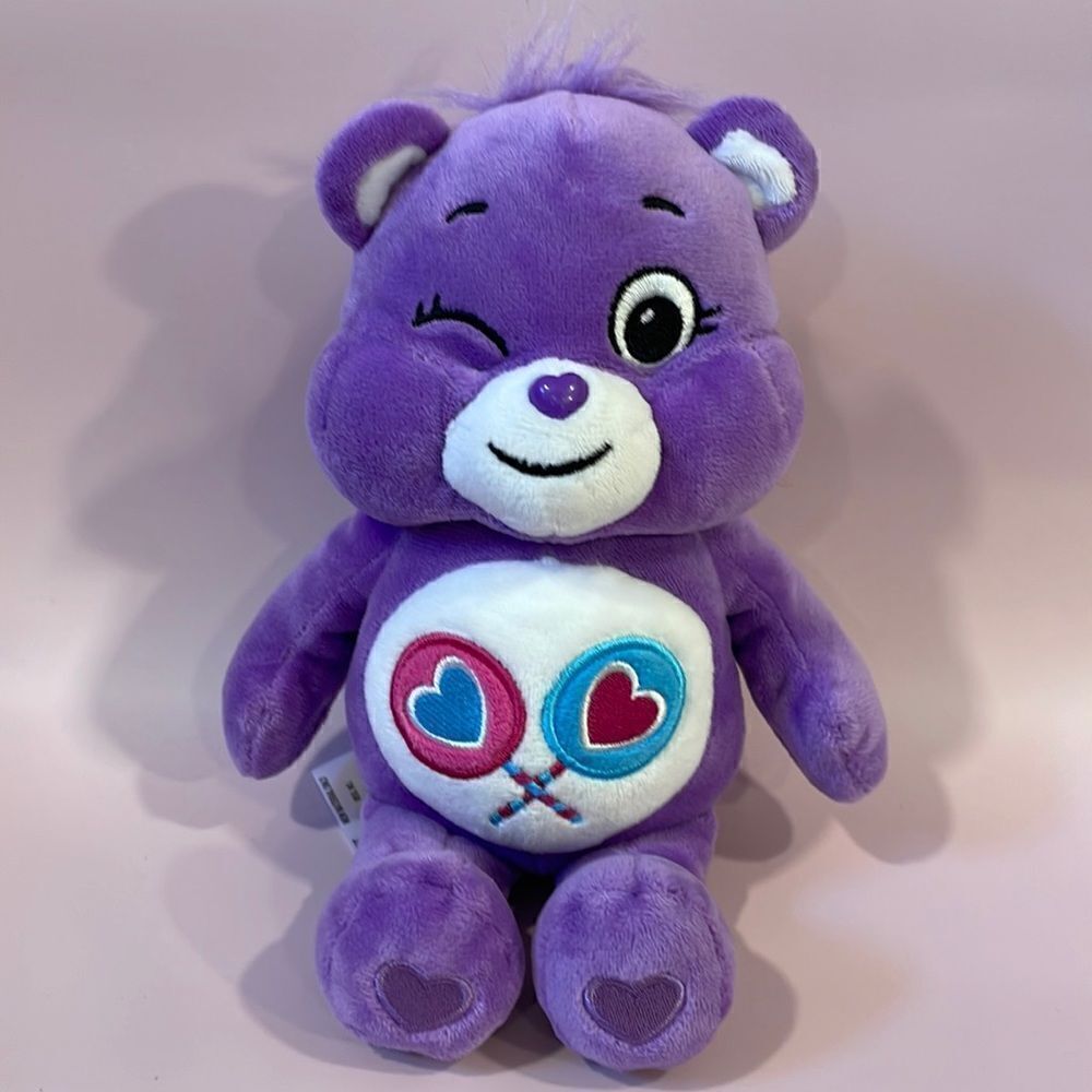 Care Bears Share Bear Purple Winking Excellent Used Condition 10” tall Soft